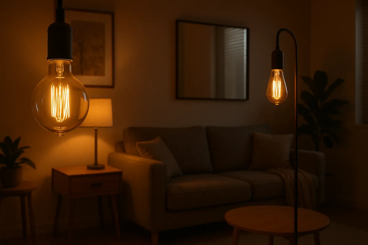 Lampadine a filamento in salotto: il calore di luce che cambia l'umore della stanza