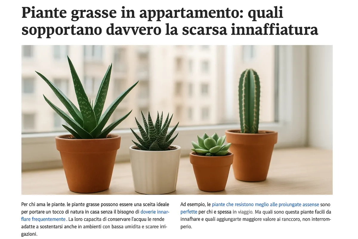 Piante grasse in appartamento: quali sopportano davvero la scarsa innaffiatura