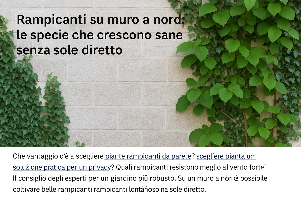 Rampicanti su muro a nord: le specie che crescono sane senza sole diretto
