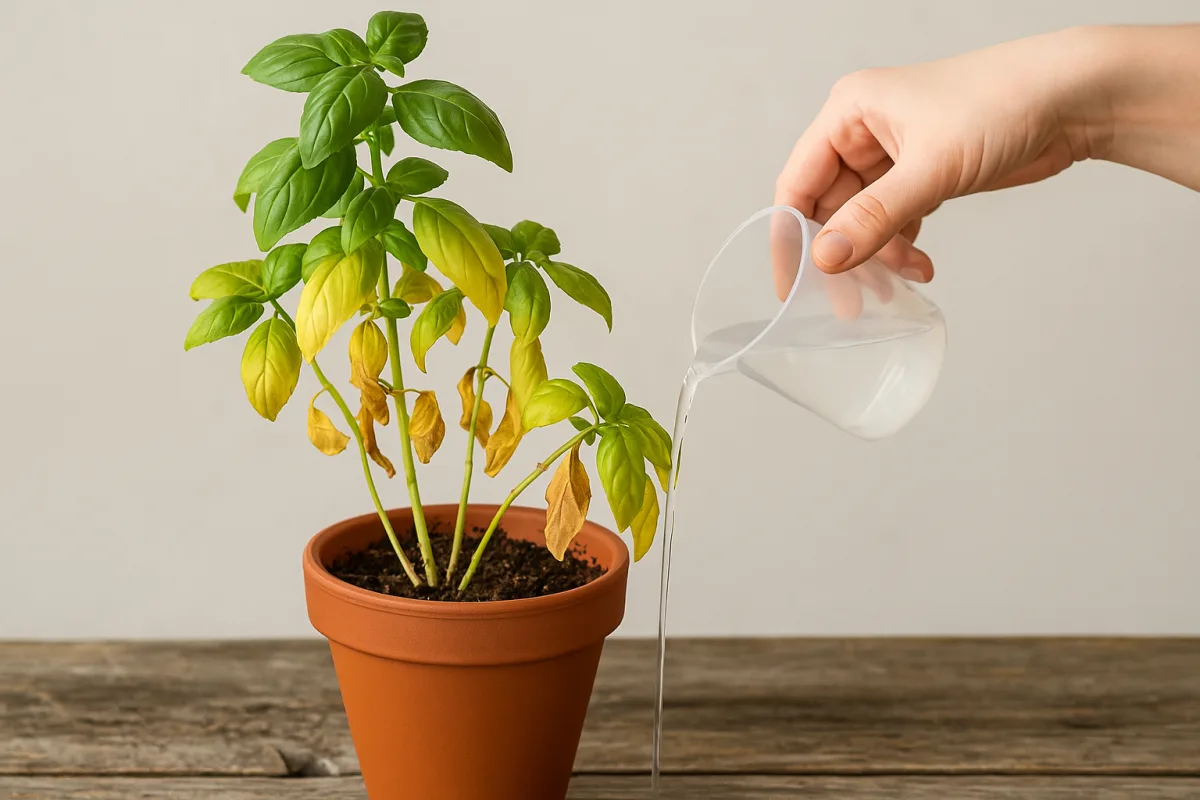 Basilico in vaso che ingiallisce: il segno che stai sbagliando l'innaffiatura