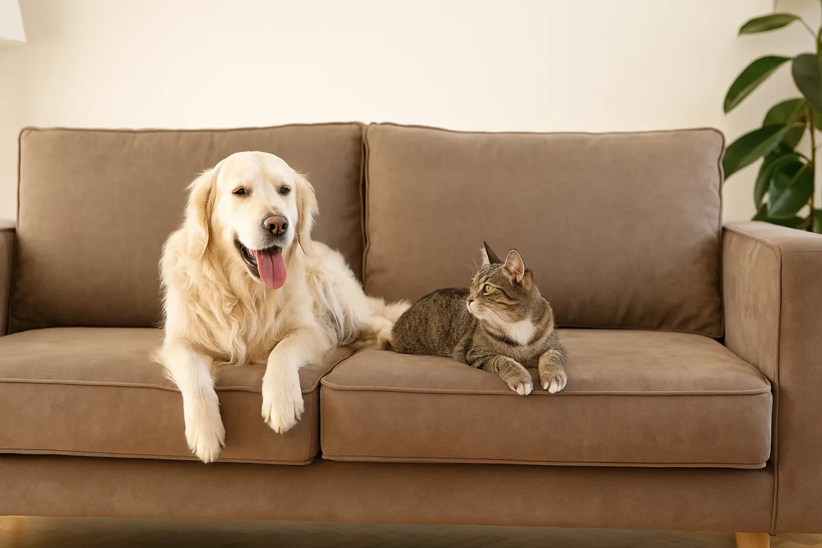 Divano in microfibra con animali in casa: perché i peli si rimuovono più facilmente