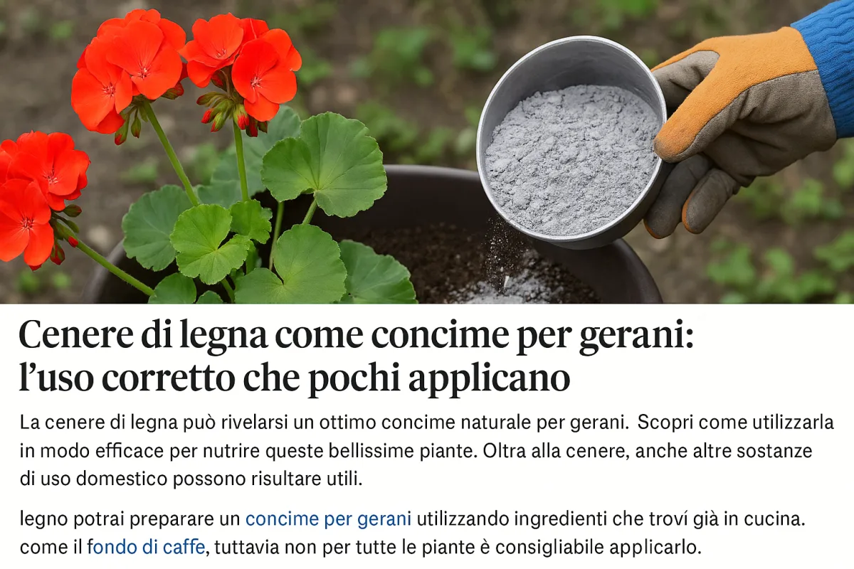 Cenere di legna come concime per gerani: l'uso corretto che pochi applicano
