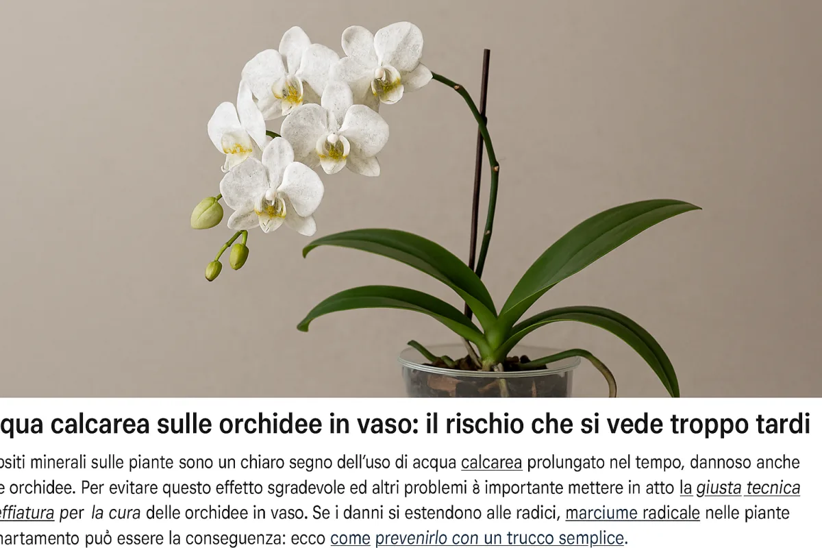 Acqua calcarea sulle orchidee in vaso: il rischio che si vede troppo tardi