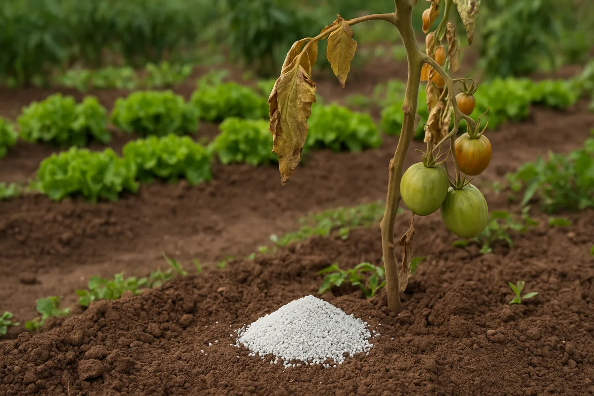 Concime minerale troppo concentrato sull'orto: il danno che si vede tardi
